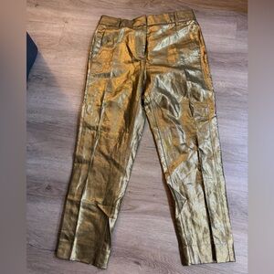 NWOT J.Crew Metallic Gold Cropped Pants Size 00 Statement Holiday